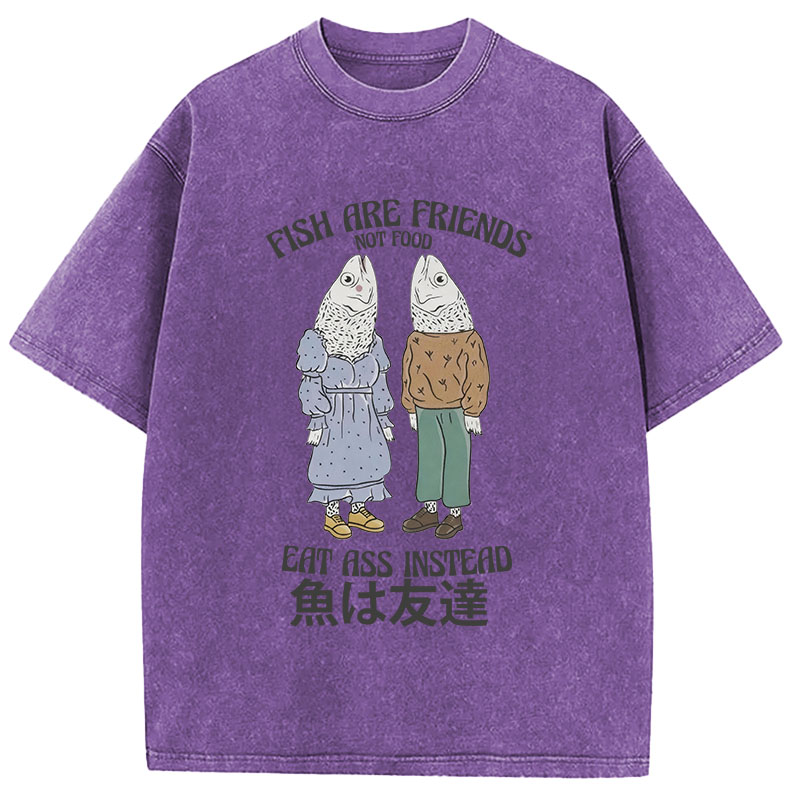 Tokyocanvas Fish Are Friends Not Food Washed T-Shirt
