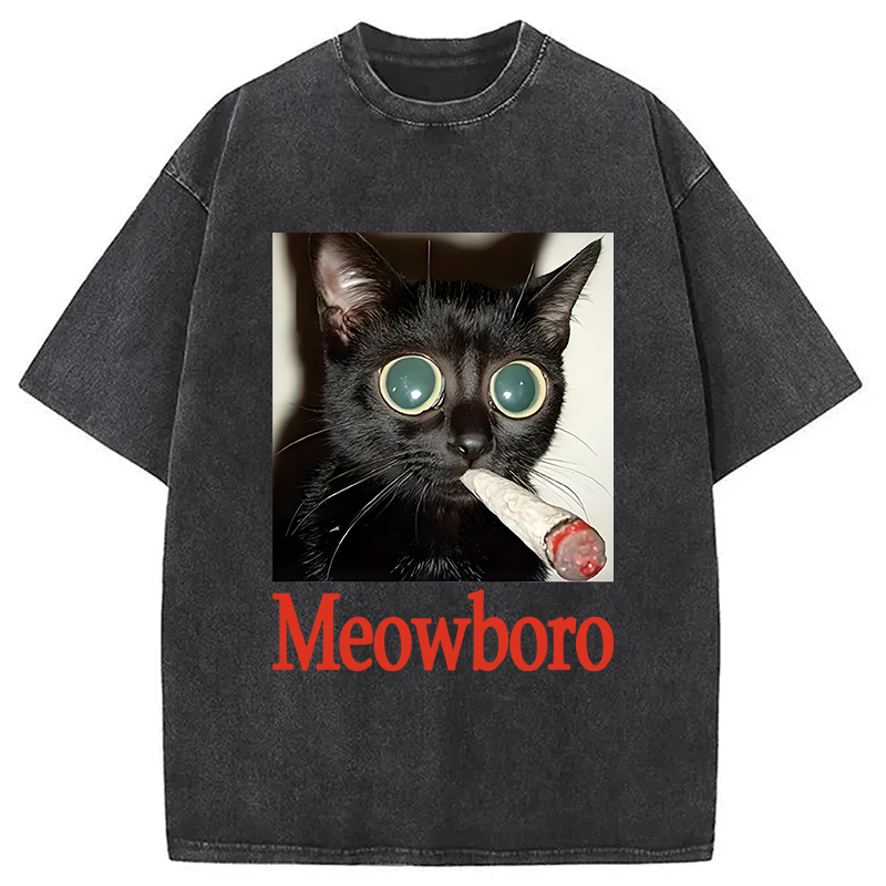 Tokyocanvas Meowboro Cat Smoking Washed T-Shirt