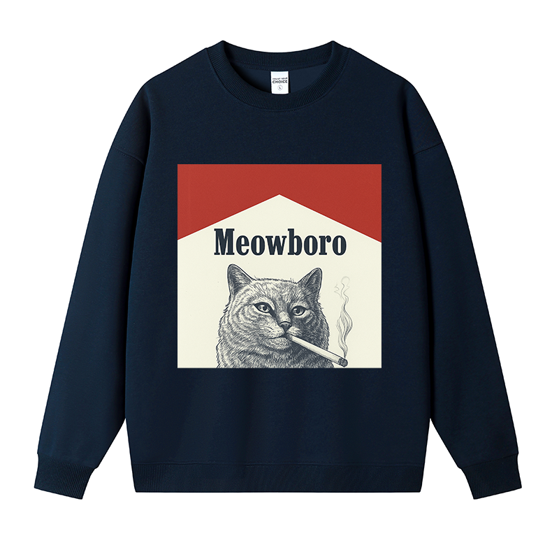 Tokyocanvas Meowboro Cat Smoking Meme Fleece Lined Sweatshirt