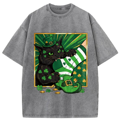 Tokyocanvas Naughty Cat Bites People Washed T-Shirt