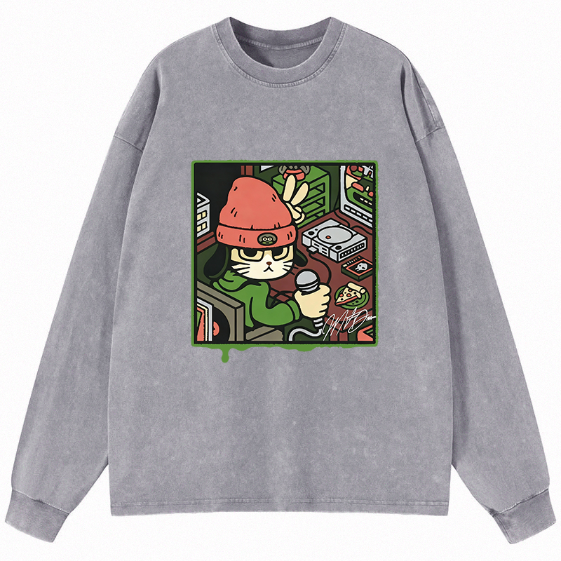 Tokyocanvas Rapper Cat Long Sleeve Washed T-Shirt