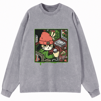 Tokyocanvas Rapper Cat Long Sleeve Washed T-Shirt