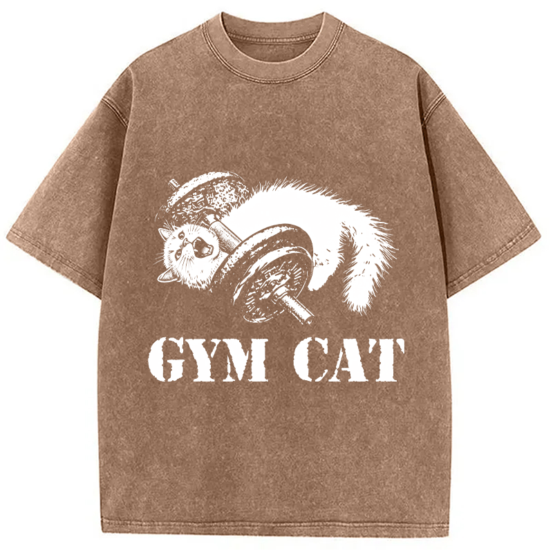 Tokyocanvas Cat Pumping Iron At The Gym Washed T-Shirt