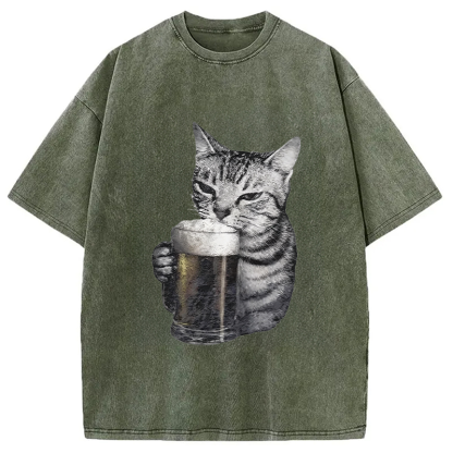 Tokyocanvas Cheers With The Cat Washed T-Shirt