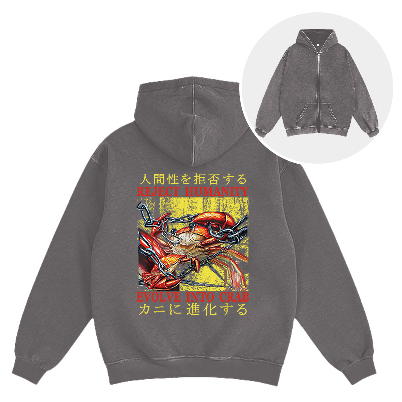 Tokyocanvas Japanese Funny Crab Meme Washed Zip Hoodie