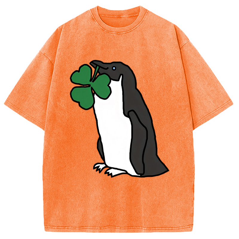 Tokyocanvas St Patricks Day Penguin Washed T-Shirt