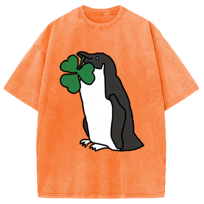 Tokyocanvas St Patricks Day Penguin Washed T-Shirt