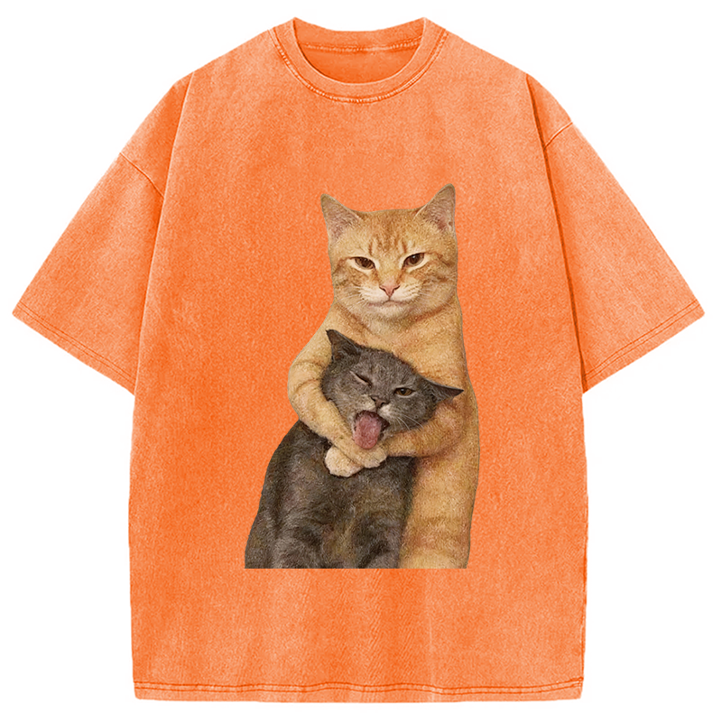 Tokyocanvas Fighting Cat Meme Washed T-Shirt