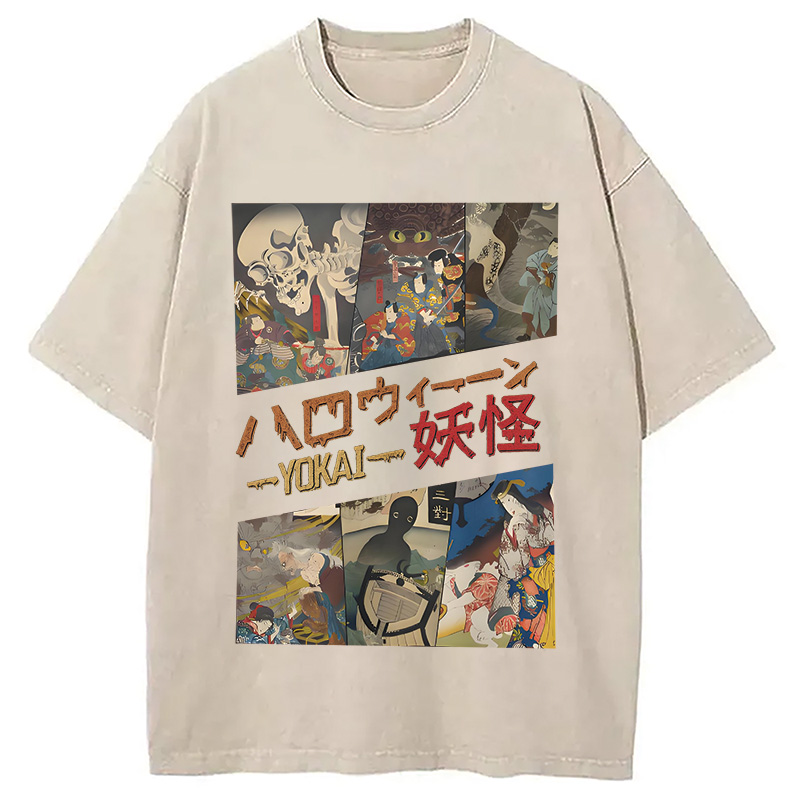 Tokyocanvas Vintage Japanese Yokai Halloween Washed T-Shirt