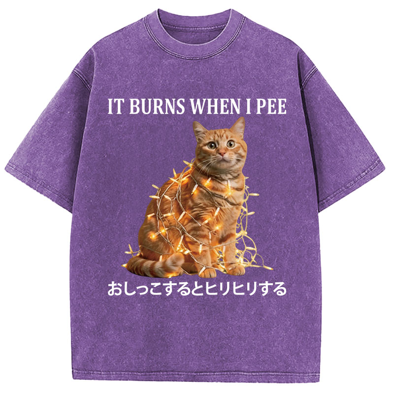 Tokyocanvas It Burns When I Pee Cat Washed T-Shirt