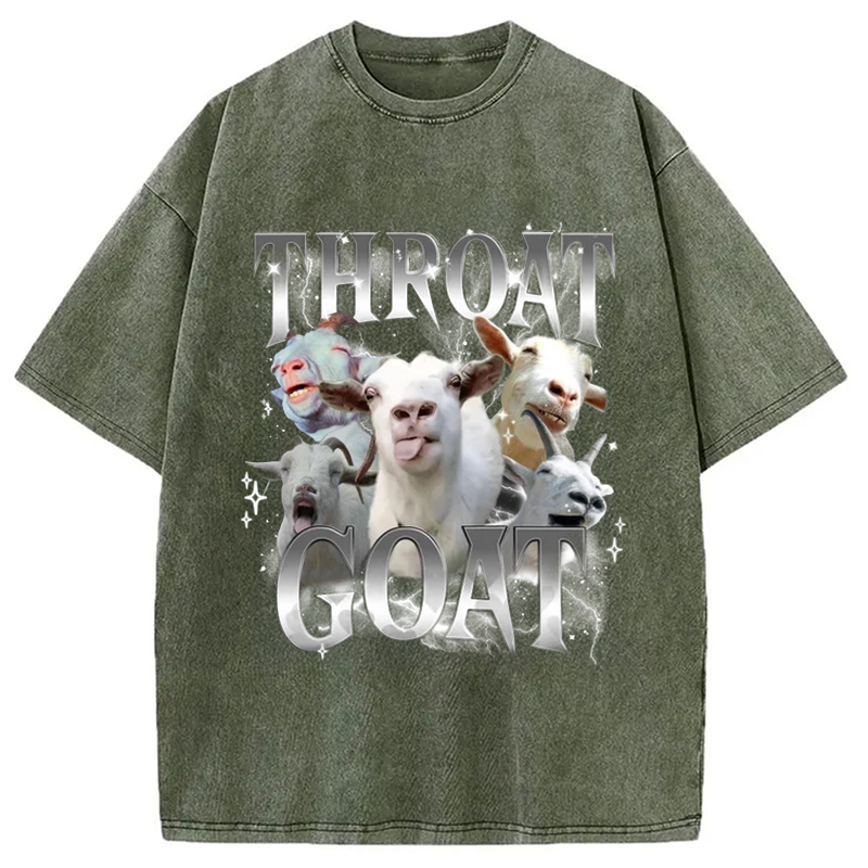 Tokyocanvas Throat Goat Funny Meme Washed T-Shirt