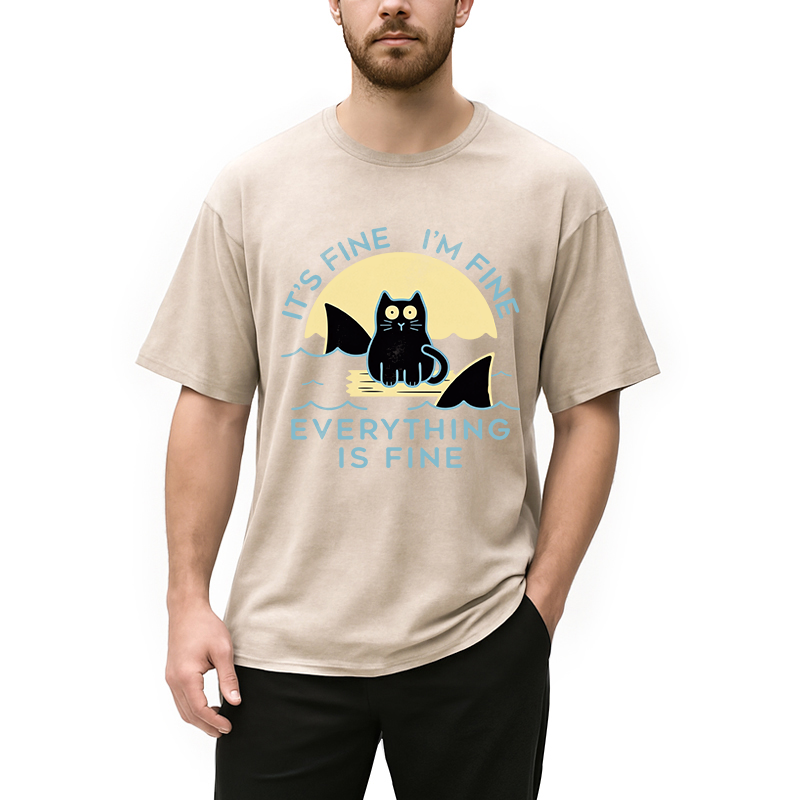 Tokyocanvas Everything Is Fine Cat Sea Washed T-Shirt