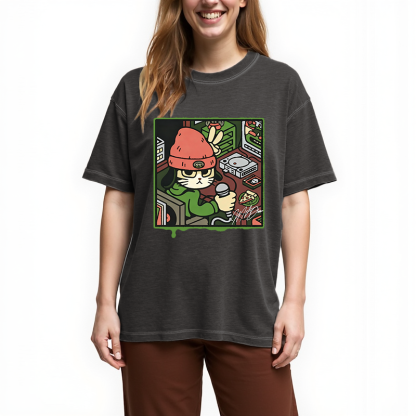 Tokyocanvas Rapper Cat Gradient Washed T-Shirt