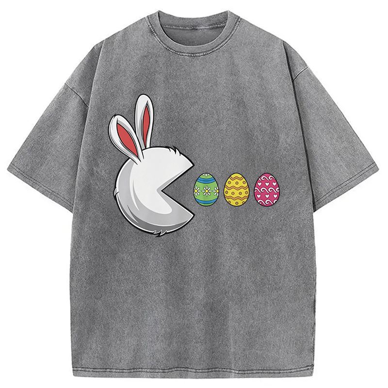 Tokyocanvas Funny Easter Bunny Egg Hunter Washed T-Shirt