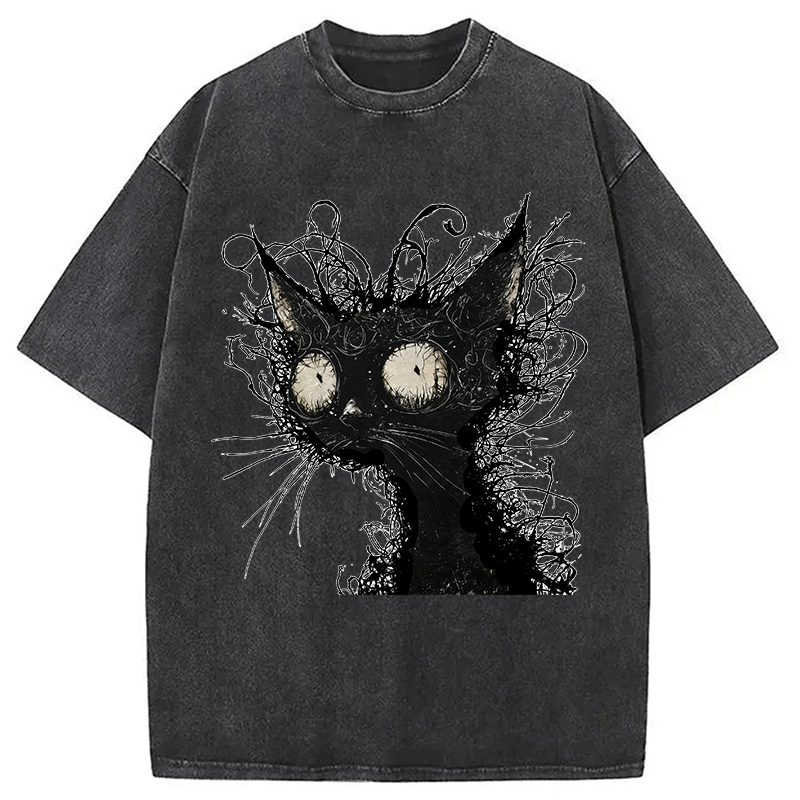Tokyocanvas Crazy Cat Art Washed T-Shirt