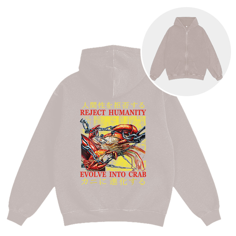 Tokyocanvas Japanese Funny Crab Meme Washed Zip Hoodie
