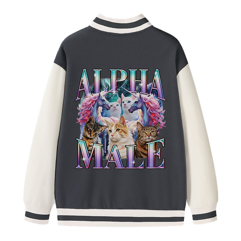 Tokyocanvas Alpha Male Unicorn Cat Varsity Jacket