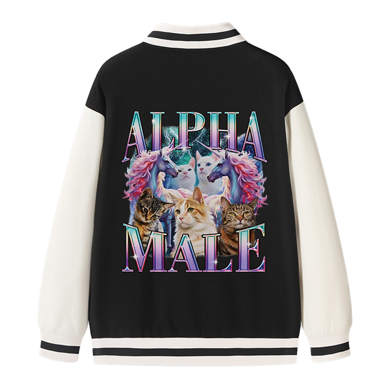 Tokyocanvas Alpha Male Unicorn Cat Varsity Jacket