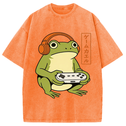 Tokyocanvas Japanese Gamer Frog Washed T-Shirt