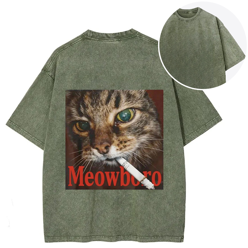 Tokyocanvas Funny Smoking Cat Meme Back Washed T-Shirt