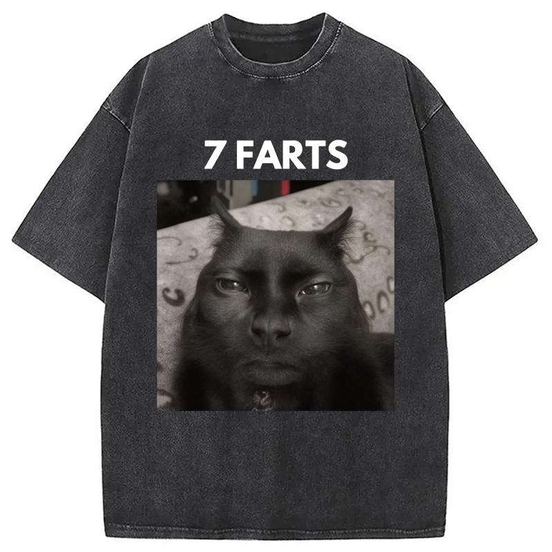 Tokyocanvas 7 Farts Silly Meme Cat Washed T-Shirt