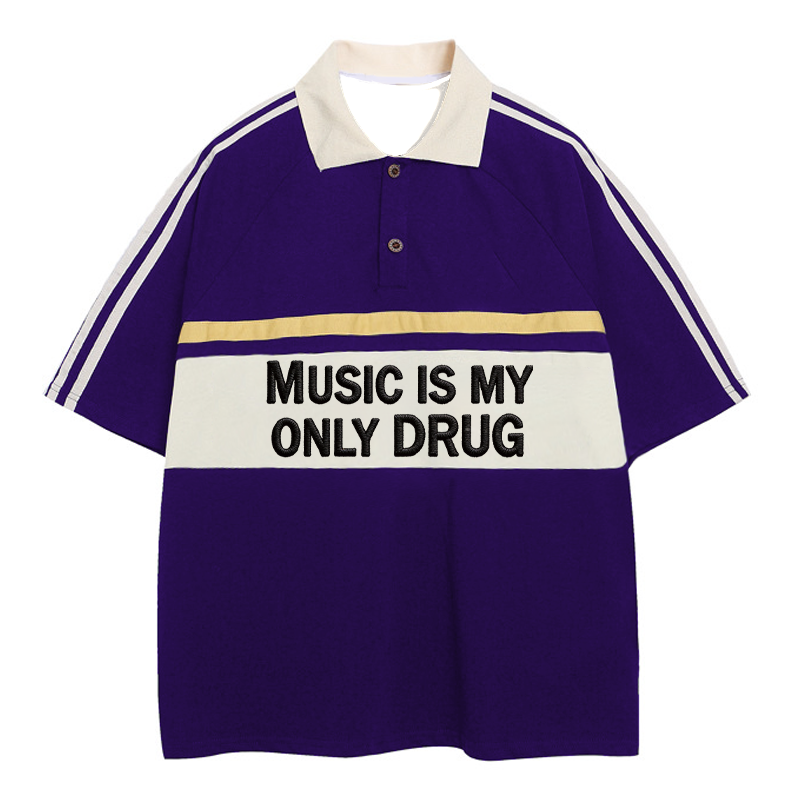Tokyocanvas Music Is My Drug Polo Embroidered T-Shirt