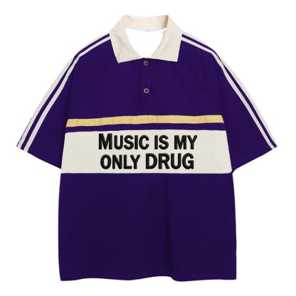 Tokyocanvas Music Is My Drug Polo Embroidered T-Shirt