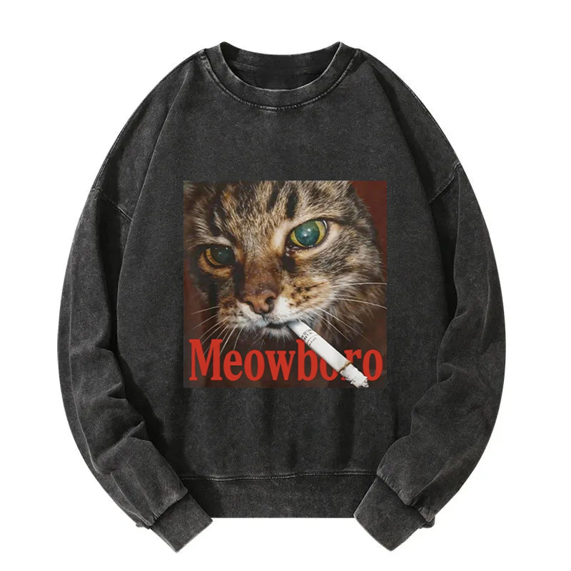 Tokyocanvas Funny Smoking Cat Meme Washed Sweatshirt