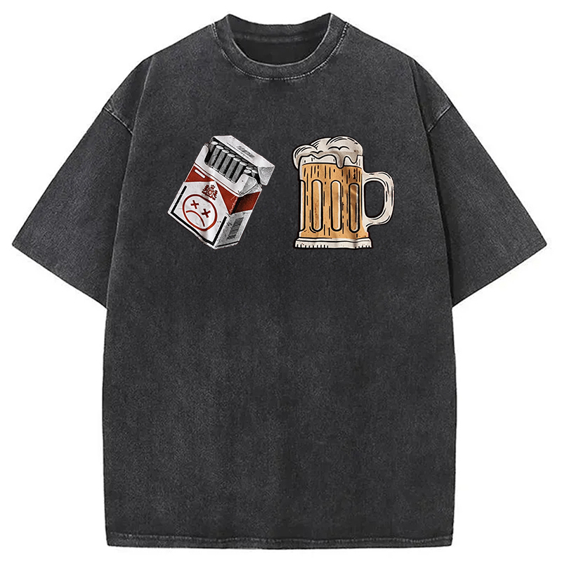 Tokyocanvas Cigarette and Beer Breakfast Combo Joke Washed T-Shirt
