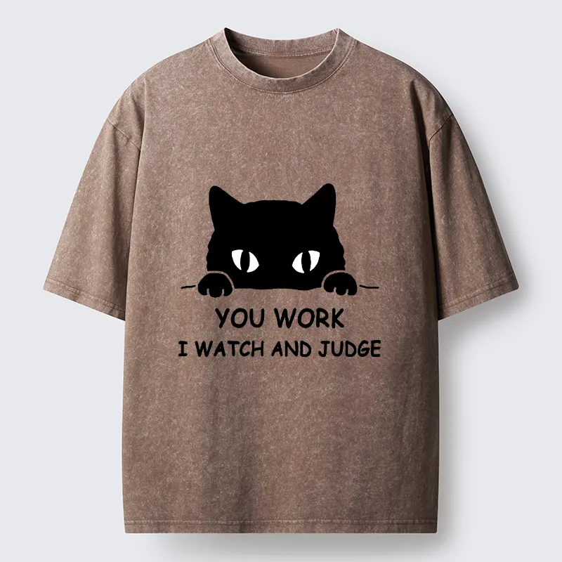 Tokyocanvas Funny Peeking Black Cat Meme Washed T-Shirt