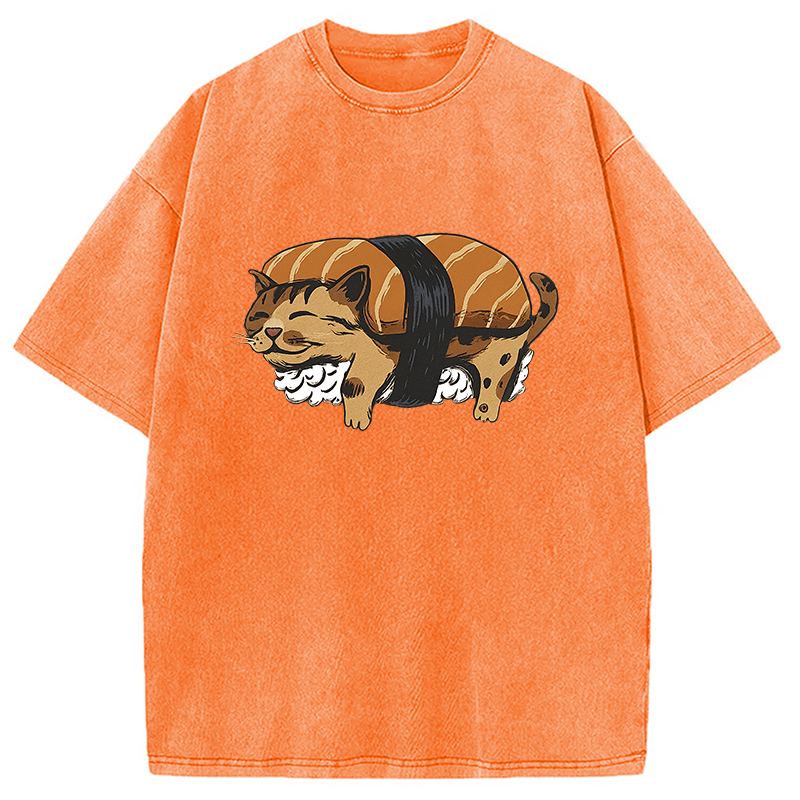 Tokyocanvas Nigiri Sushi With Cat Filling Washed T-Shirt