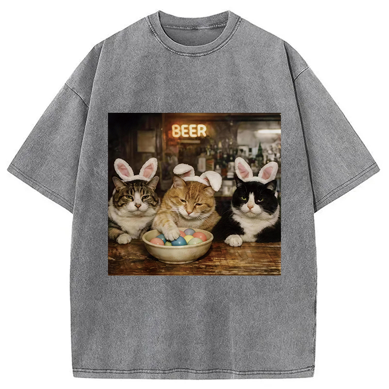 Tokyocanvas Funny Easter Cats Washed T-Shirt