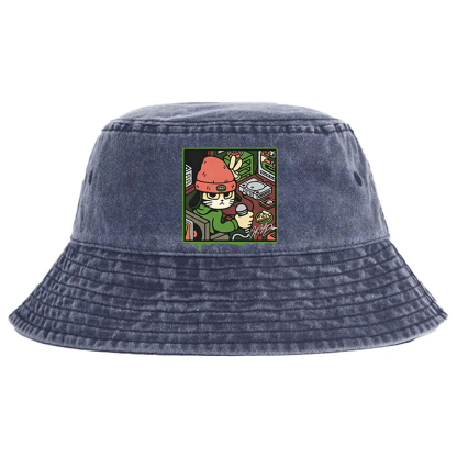 Tokyocanvas Rapper Cat Washed Bucket Hat