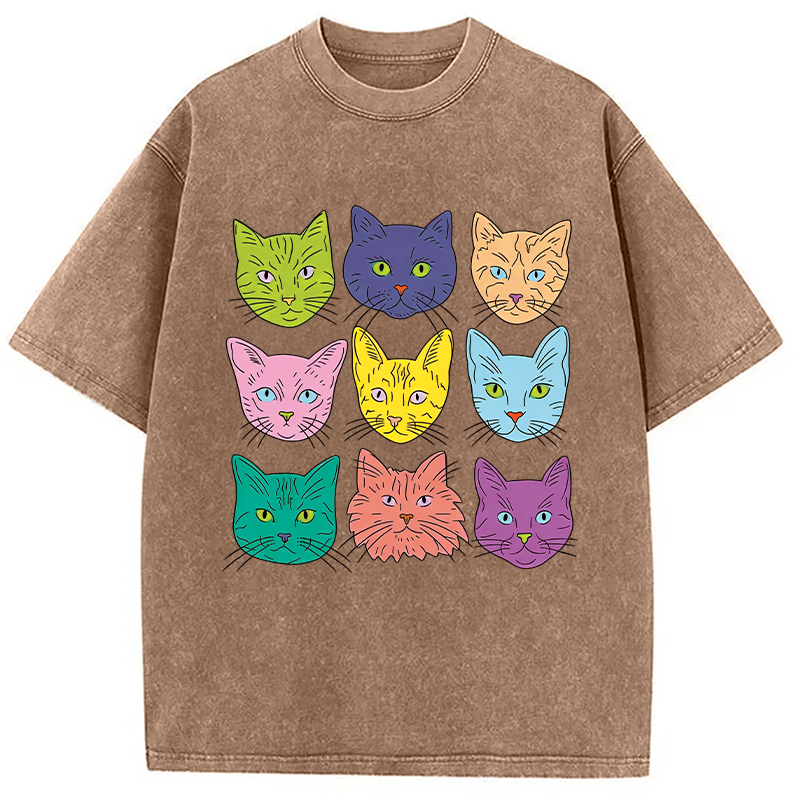 Tokyocanvas Cats' Faces Washed T-Shirt