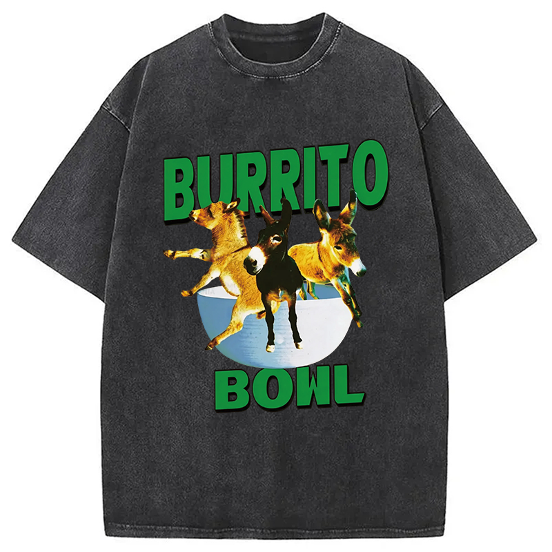 Tokyocanvas Burrito Bowl Donkey Funny Meme Washed T-Shirt