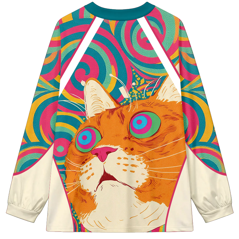 Tokyocanvas Colorful Cat Long Sleeve Graphic Print T-Shirt