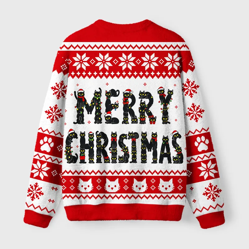 Tokyocanvas Funny Santa Hat Black Cat Meme Fuzzy Christmas Ugly Sweatshirt
