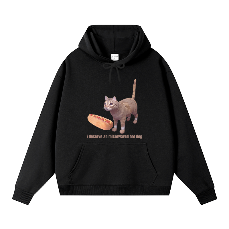 Tokyocanvas Cat Hotdog Meme Fleece Lined Hoodie