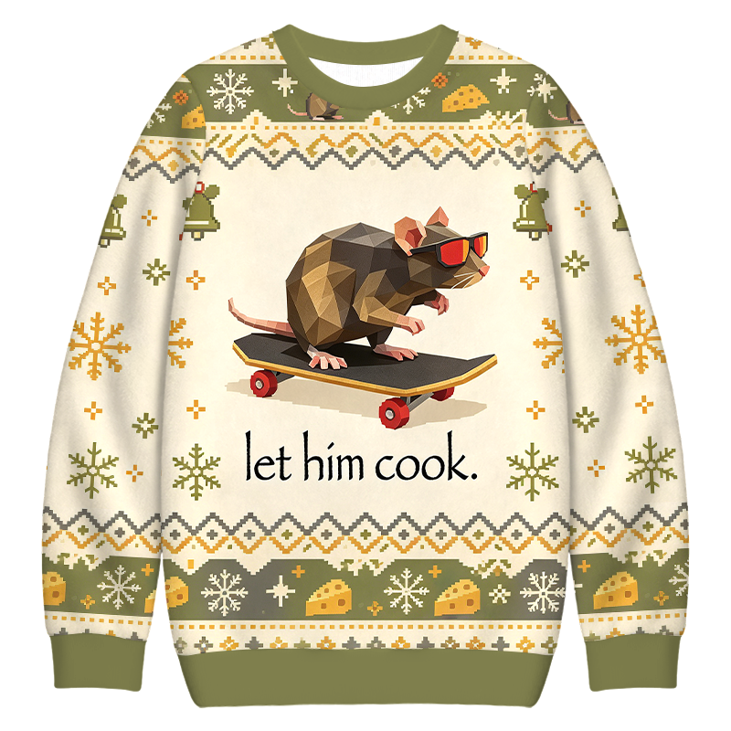 Tokyocanvas Rat Skateboard Cook Christmas Ugly Sweatshirt