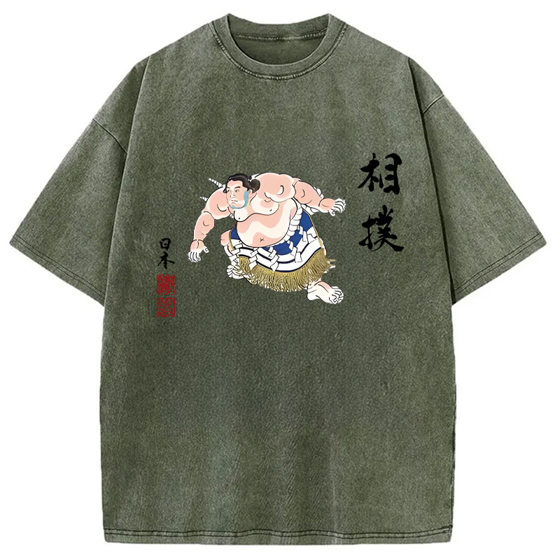 Tokyocanvas Sumo Design Hooded Washed T-Shirt