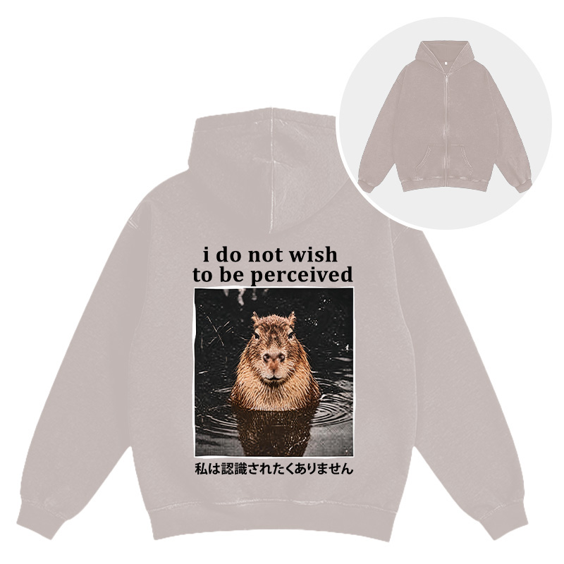 Tokyocanvas I Do Not Wish to Be Perceived Capybara Washed Zip Hoodie