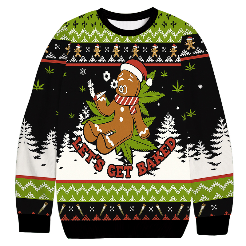 Tokyocanvas Let’s Get Baked Christmas Ugly Sweatshirt