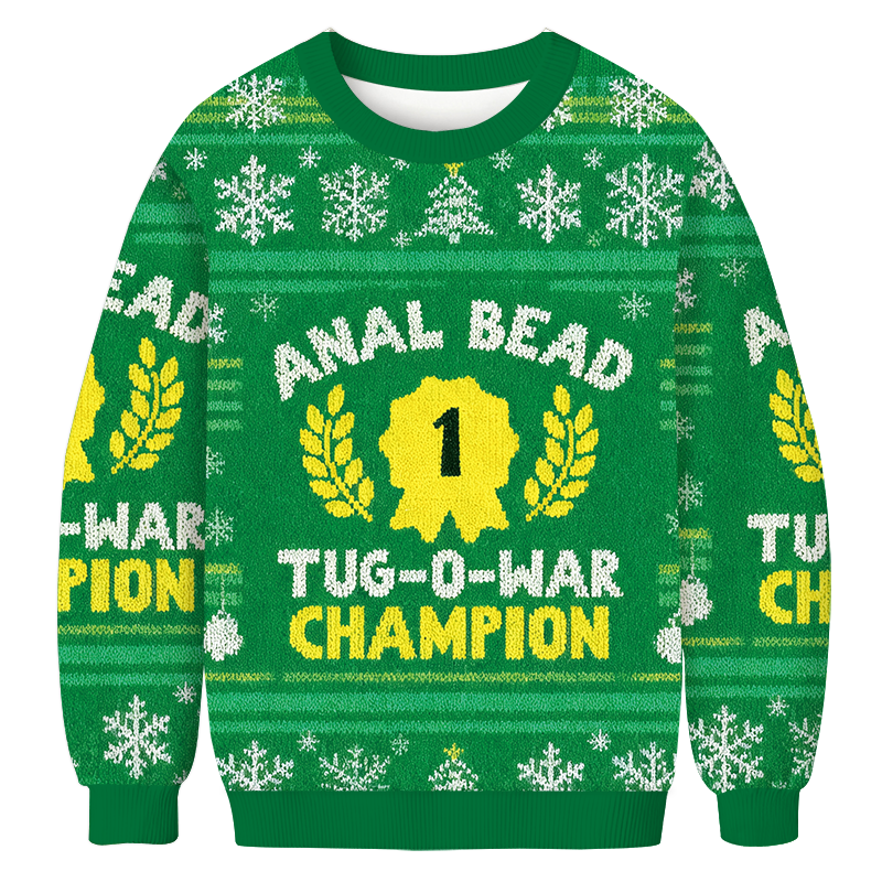 Tokyocanvas Bead Tug O War Champion Funny Green Christmas Ugly Sweatshirt
