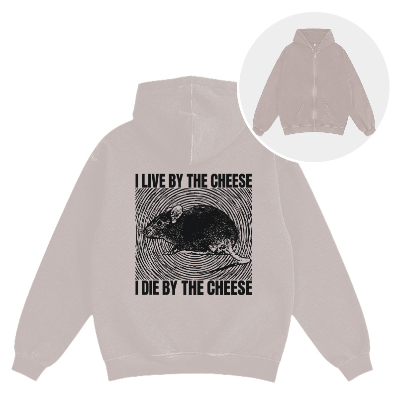Tokyocanvas I Live By The Cheese Rat Washed Zip Hoodie