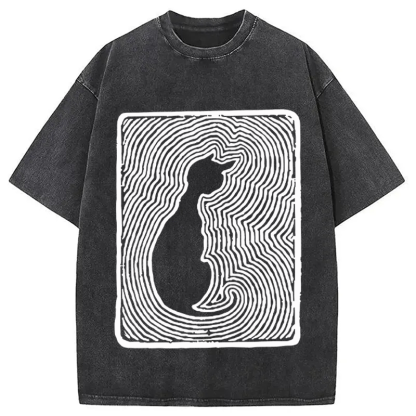 Tokyocanvas Black 18th Century Cat Art Washed T-Shirt