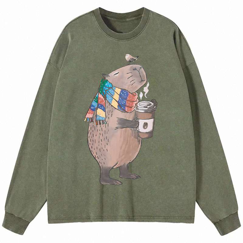 Tokyocanvas Coffeebara Long Sleeve Washed T-Shirt