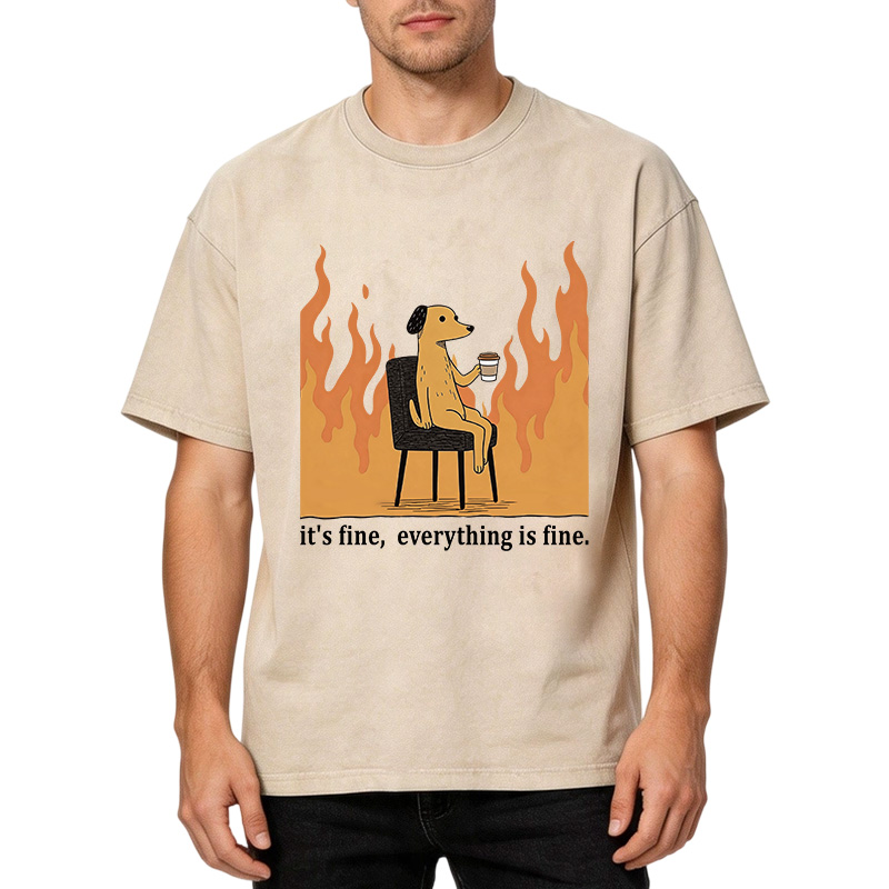 Tokyocanvas Dog in Fire Washed T-Shirt