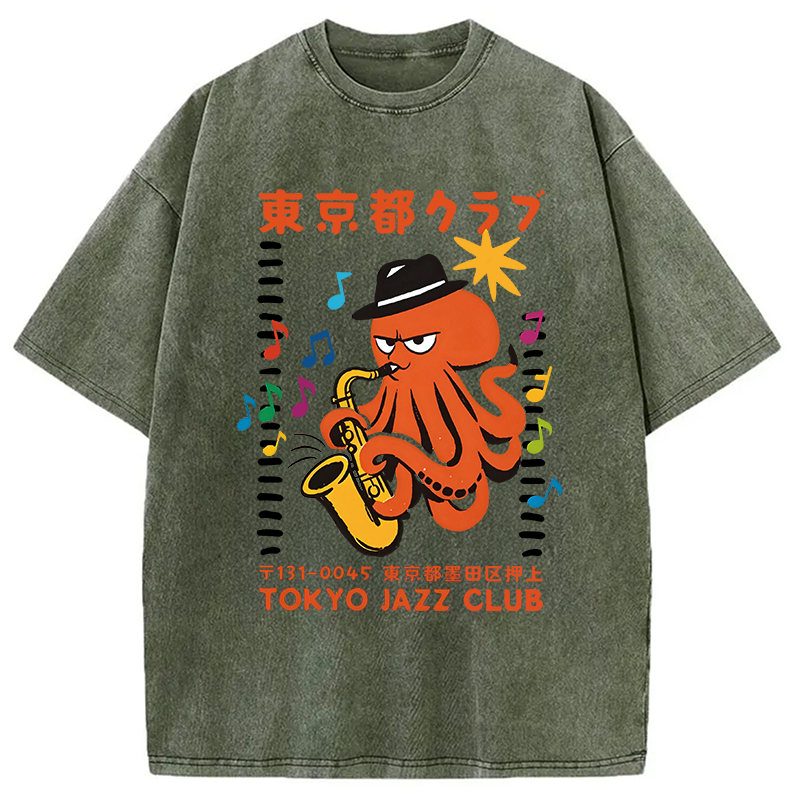 Tokyocanvas Japanese Octopus In Band Washed T-Shirt