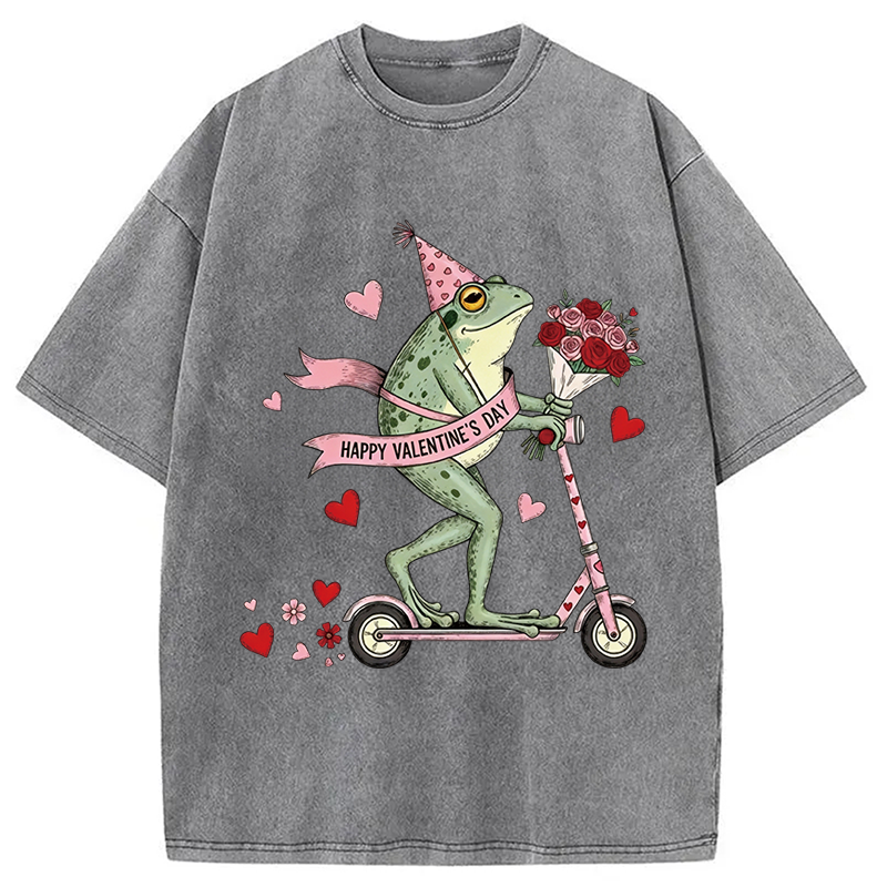 Tokyocanvas Funny Frog Valentine Washed T-Shirt