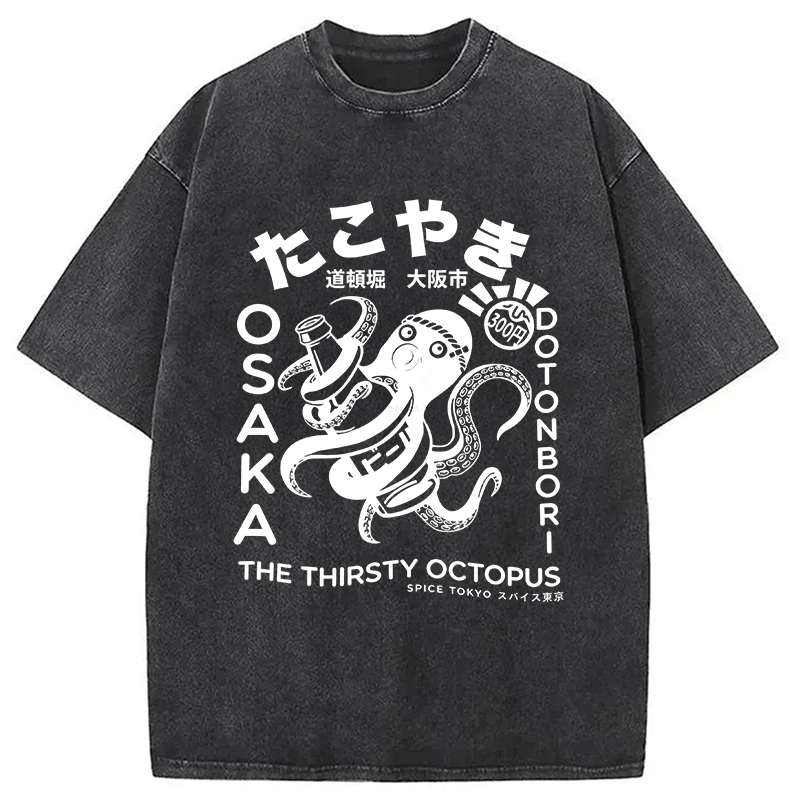 Tokyocanvas The Thirsty Octopus Washed T-Shirt